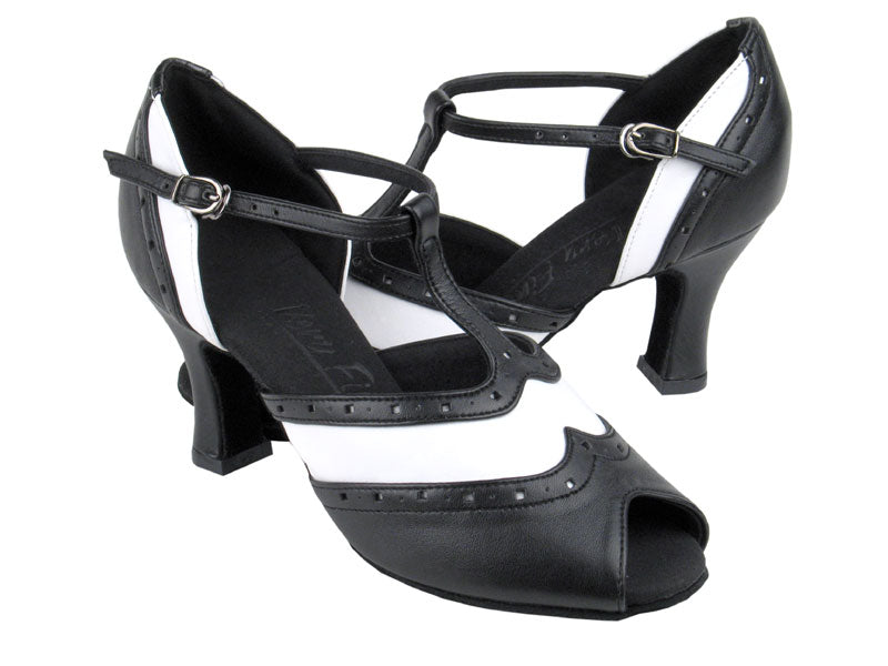 C6034 Black Leather &amp; White Leather with 2.5&quot; heel in the photo