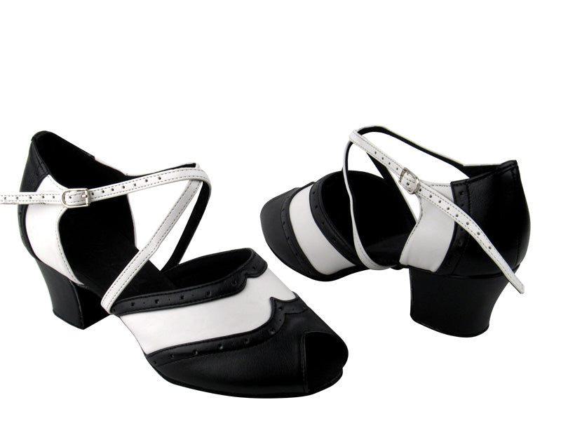 C6035 Black Leather &amp; White Leather with 1.6&quot; medium heel in the photo