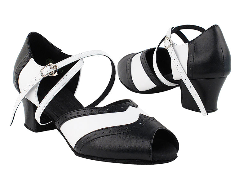 C6035 Black_White Leather with 1.6" Medium Heel in the photo