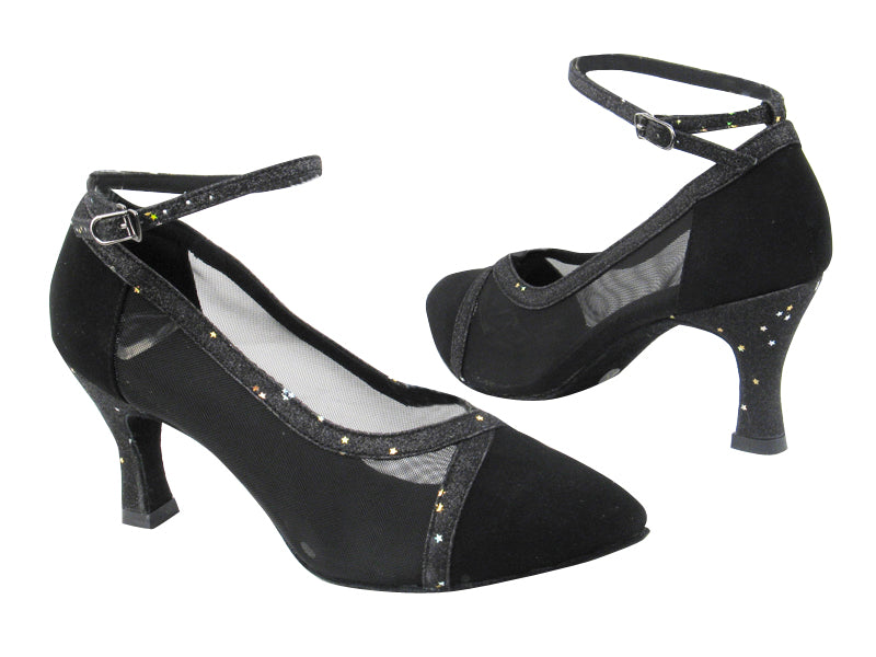 C6815 BA57 Black Nubuck_BH10 Black Glitter Trim_H_S_Black Mesh_Swing001 Strap with 2.75&quot; heel in the photo