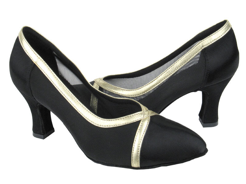 C6815 Black Satin &amp; Black Mesh with 2.5&quot; heel in the photo