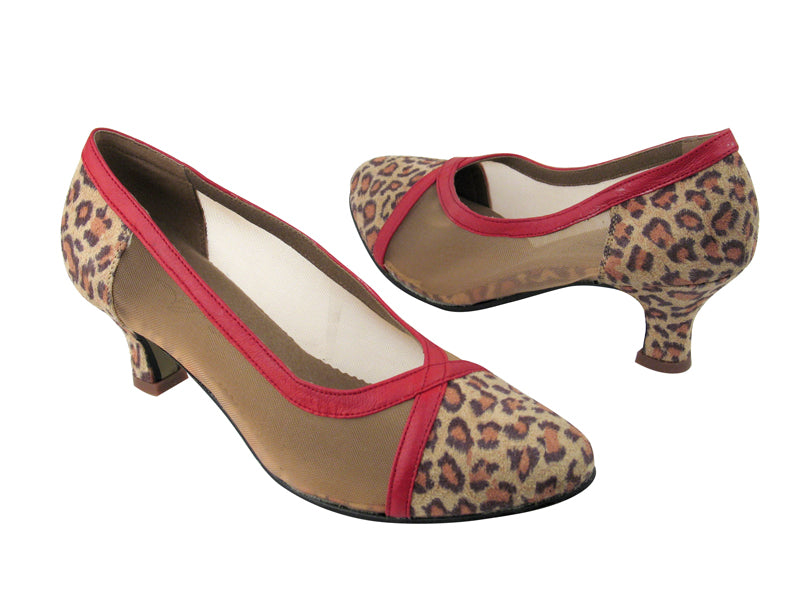C6815 BD41 Leopard Satin_BC8 Red Light Leather Trim with 2&quot; Slim Cuban heel in the photo