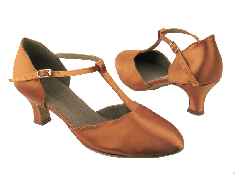 C6819 3 Dark Tan Satin with 2&quot; slim heel in the photo