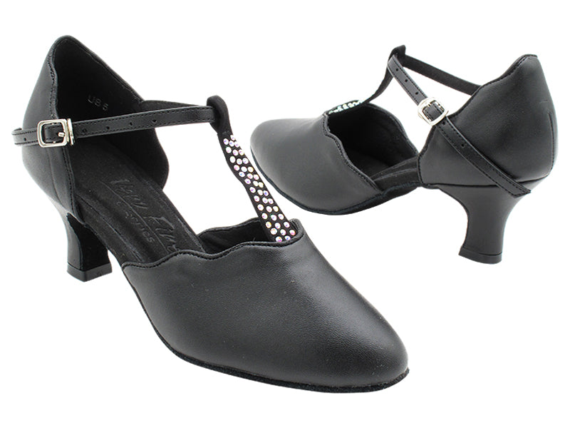C6819 Black Leather_Rhinestone on T-Strap with 2&quot; Slim Heel (MTXZ) in the photo