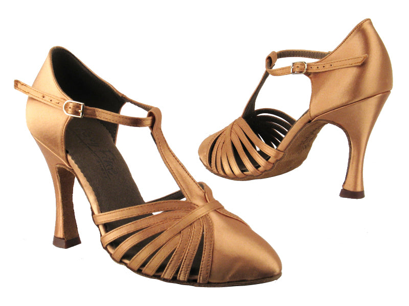 C6829 Tan Satin with 3&quot; Flare heel (5059) in the photo