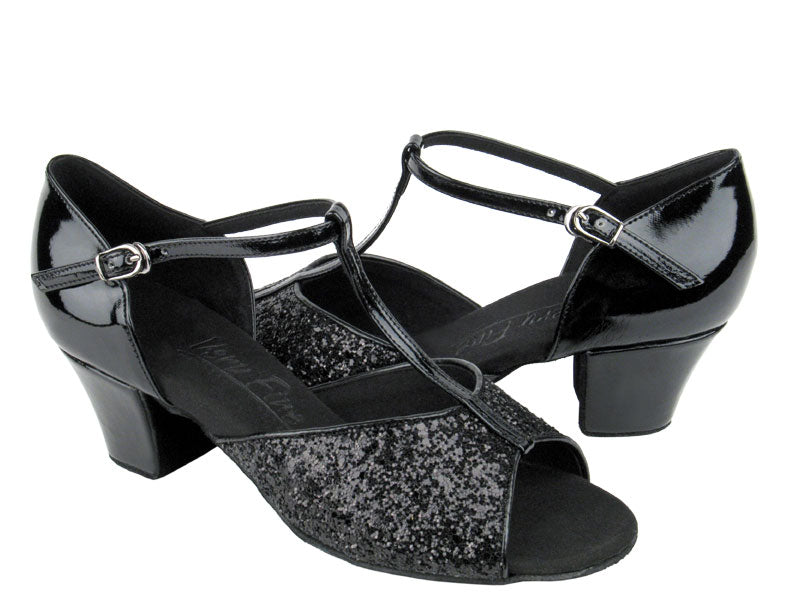 C801 Black Sparkle with 1.6&quot; medium heel in the photo