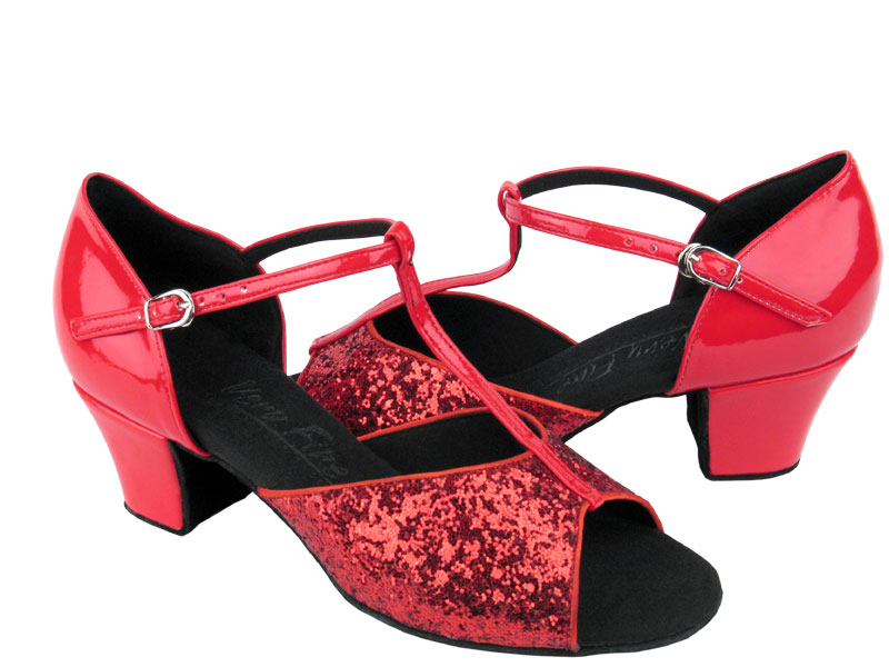 C801 Red Sparkle with 1.6&quot; medium heel in the photo