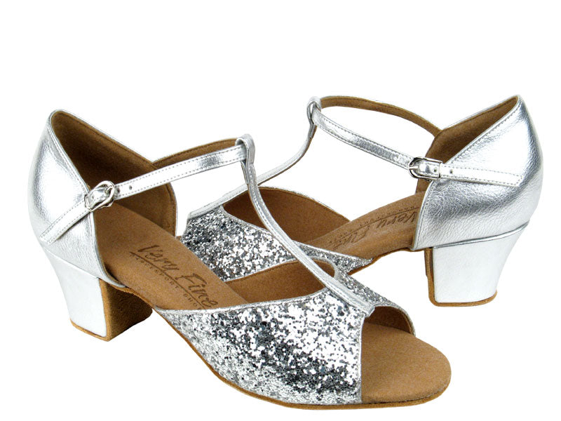 C801 Silver Sparkle with 1.6&quot; medium heel in the photo