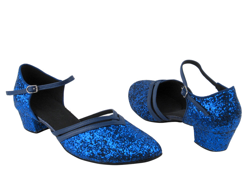 C8881 BH4 Blue Sparkle_BB19 Dark Blue Leather with 1.5&quot; Medium heel in the photo