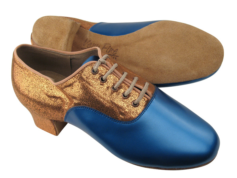 C915108 BB18 Gem Blue Leather_BD37 Illusion Tan Satin with 1.5&quot; heel in the photo