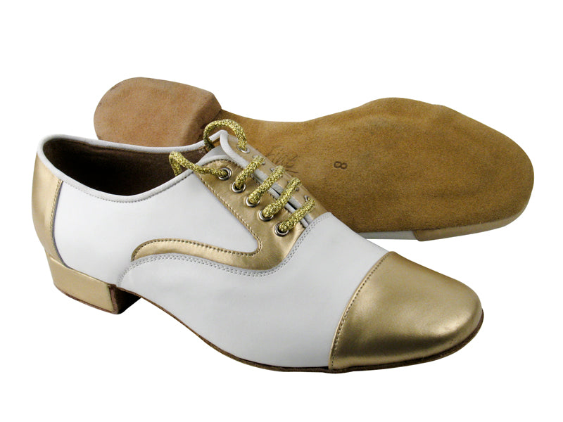 C916102 Gold Leather &amp; White Leather with 1&quot; Heel in the photo