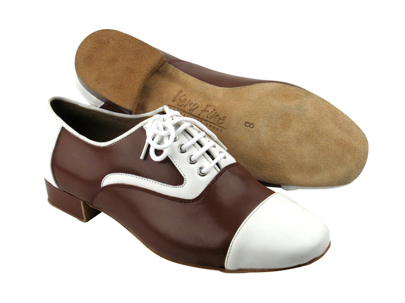 C916102 White Leather (Back &amp; Front) &amp; Dark Tan Leather (Middle) with 1&quot; Heel in the photo