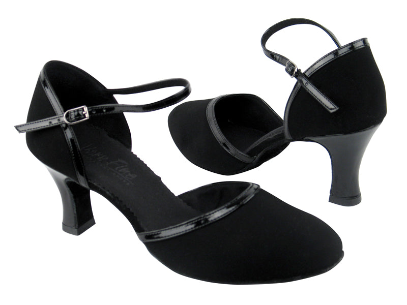 C9621 BA57 Black Nubuck_BA60 Black Patent Trim with 2.5&quot; heel in the photo