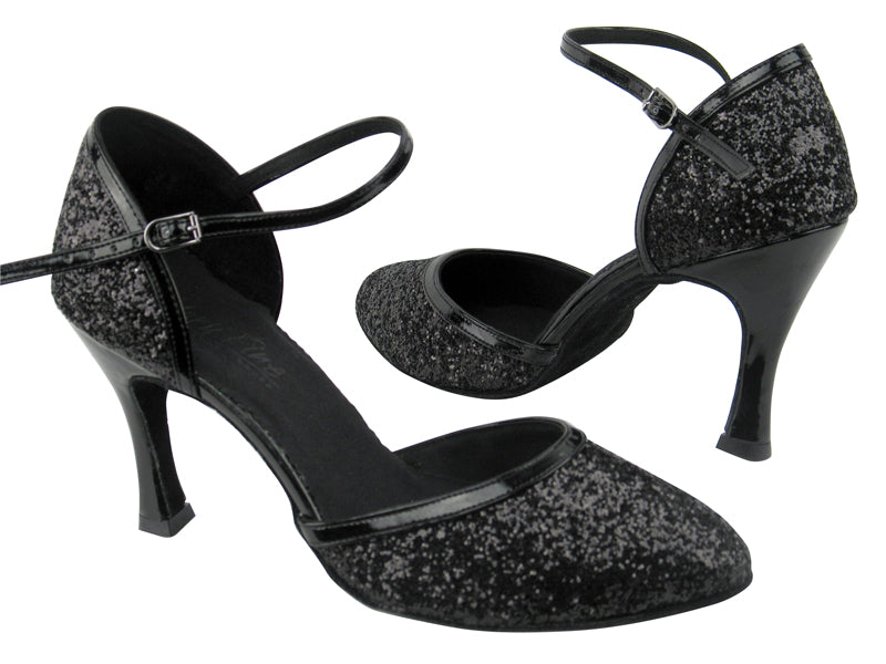 C9621 BF16 Black Sparkle_BA60 Black Patent Trim with 3.5&quot; Flare heel in the photo