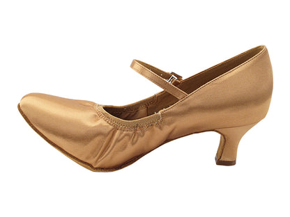 S9107B Tan Satin  with 2&quot; Slim Heel in the photo