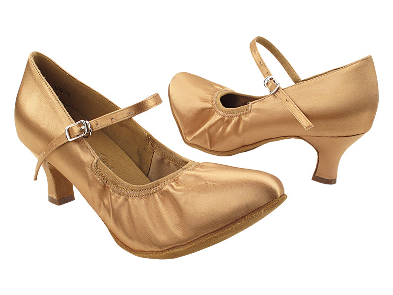 S9107B Tan Satin  with 2" Slim Heel in the photo