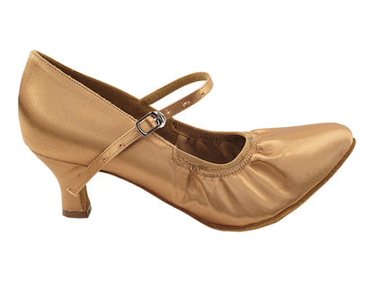 S9107B Tan Satin  with 2" Slim Heel in the photo