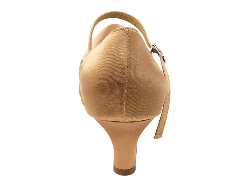 S9107B Tan Satin  with 2" Slim Heel in the photo