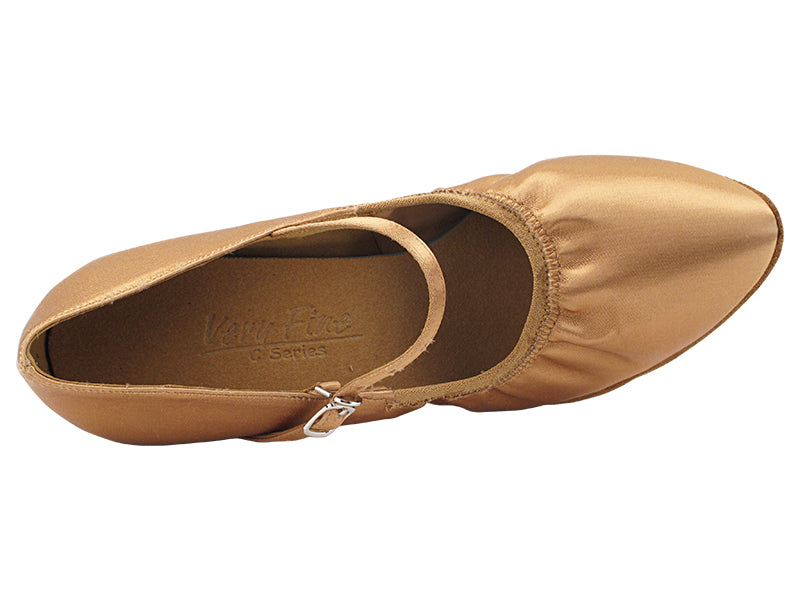 S9107B Tan Satin  with 2" Slim Heel in the photo