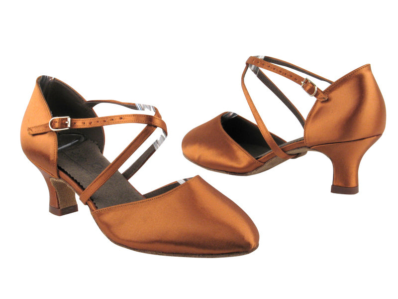 C9691 Copper Tan Satin with 2&quot; slim heel in the photo