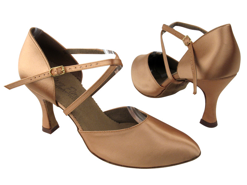 C9691 BD7 Tan Satin with 3&quot; Flare heel in the photo