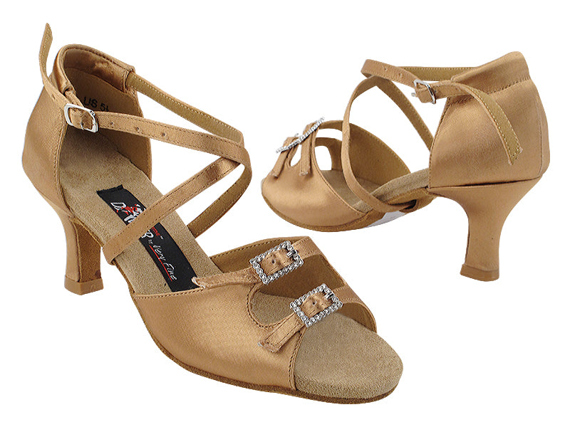 CD1625 Tan Satin with 2.5&quot; Flare Heel (8012) in the photo