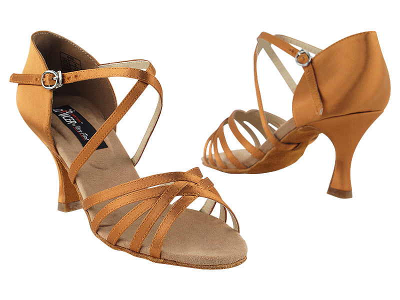 CD2001 Dark Tan Satin with 3&quot; Flare heel in the photo