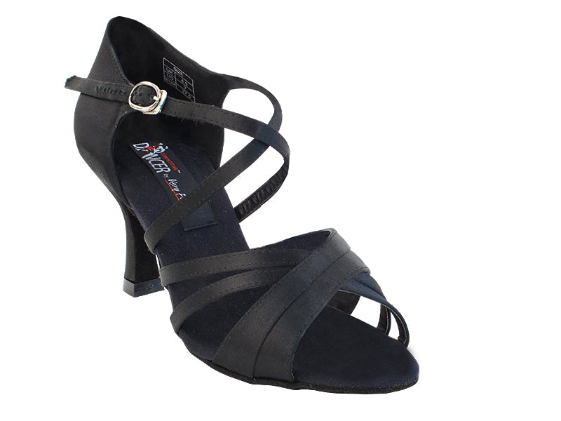 CD2003 Black Satin with 3&quot; Flare heel in the photo