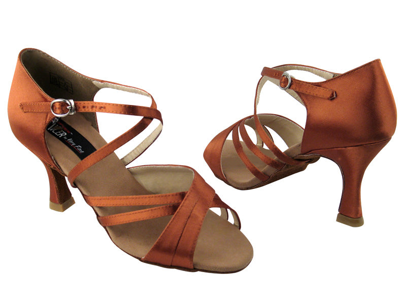 CD2003 Dark Tan Satin with 3&quot; Flare heel in the photo