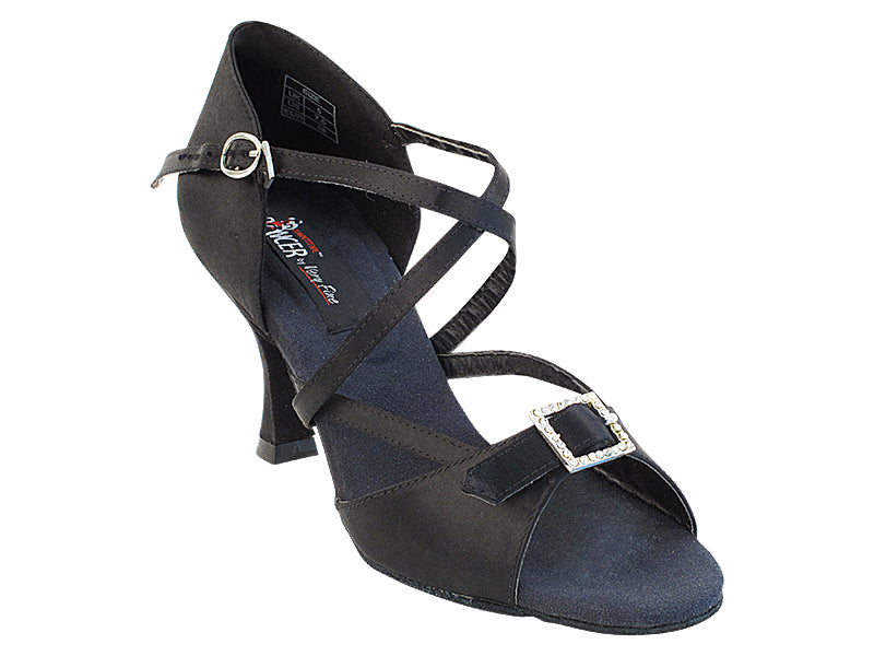 CD2013 Black Satin with 3&quot; Flare heel in the photo