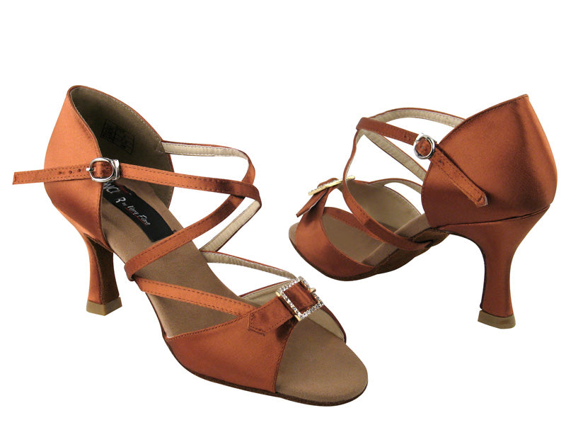 CD2013 Dark Tan Satin with 3&quot; Flare heel in the photo