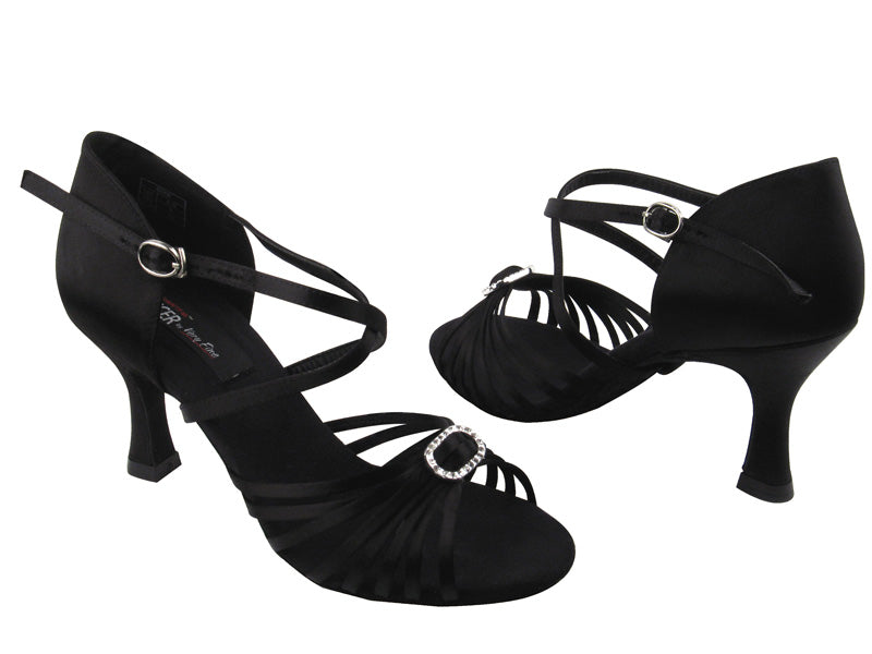 CD2030 Black Satin with 3&quot; Flare heel in the photo