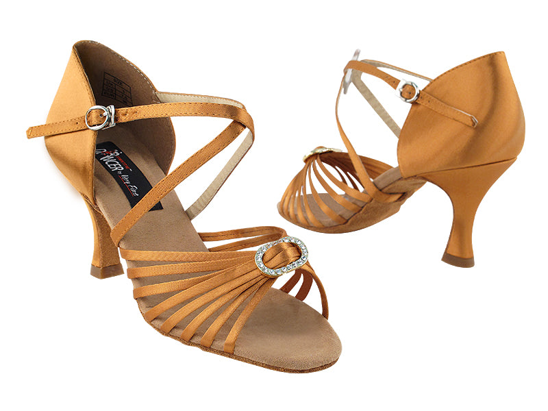 CD2030 Dark Tan Satin with 3&quot; Flare heel in the photo