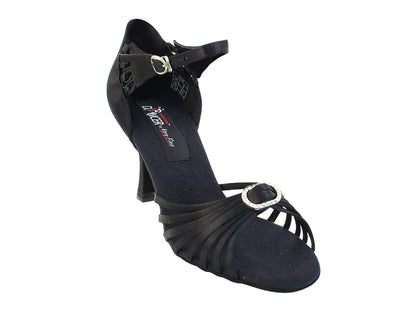 CD2043 Black Satin with 3&quot; Flare heel in the photo