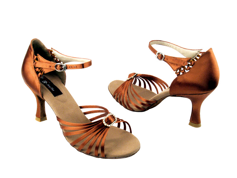 CD2043 Dark Tan Satin with 3&quot; Flare heel in the photo