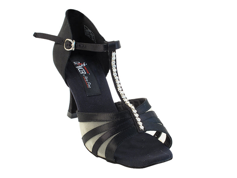 CD2050 Black Satin with 3&quot; Flare heel in the photo