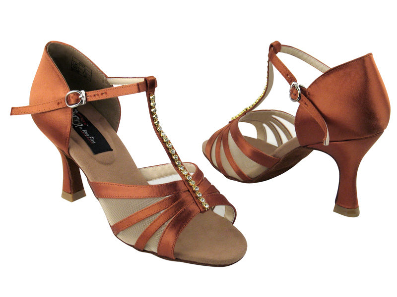 CD2050 Dark Tan Satin with 3&quot; Flare heel in the photo