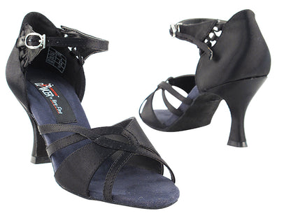 CD2056 Black Satin with 3&quot; Flare heel in the photo