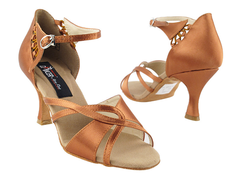 CD2056 Dark Tan Satin with 3&quot; Flare heel in the photo