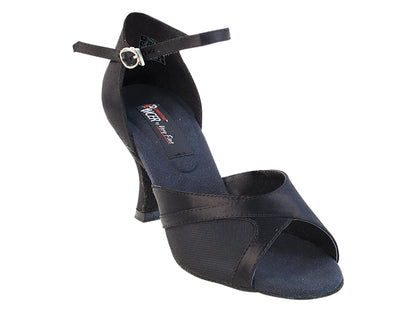 CD2076 Black Satin with 3&quot; Flare heel in the photo