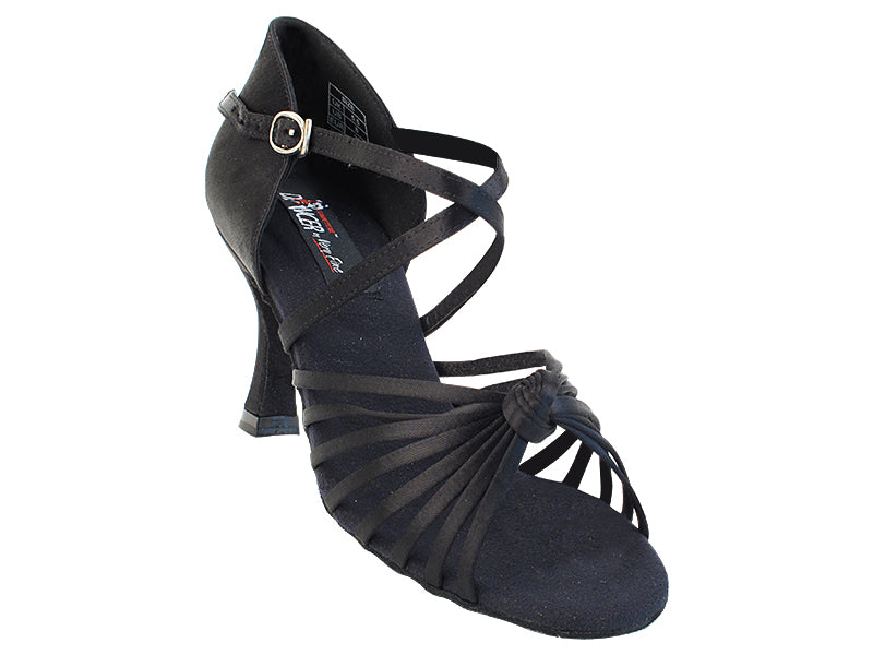 CD2078 Black Satin with 3&quot; Flare heel in the photo