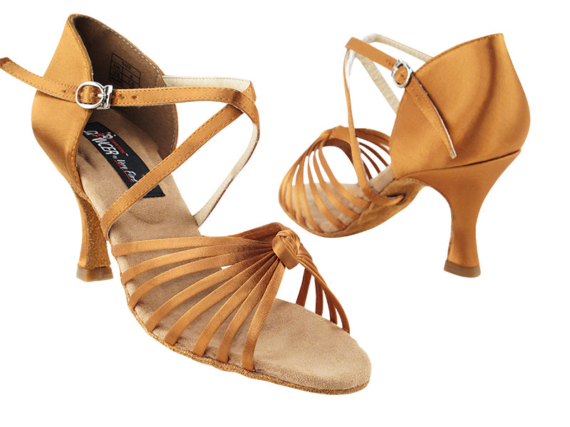 CD2078 Dark Tan Satin with 3&quot; Flare heel in the photo