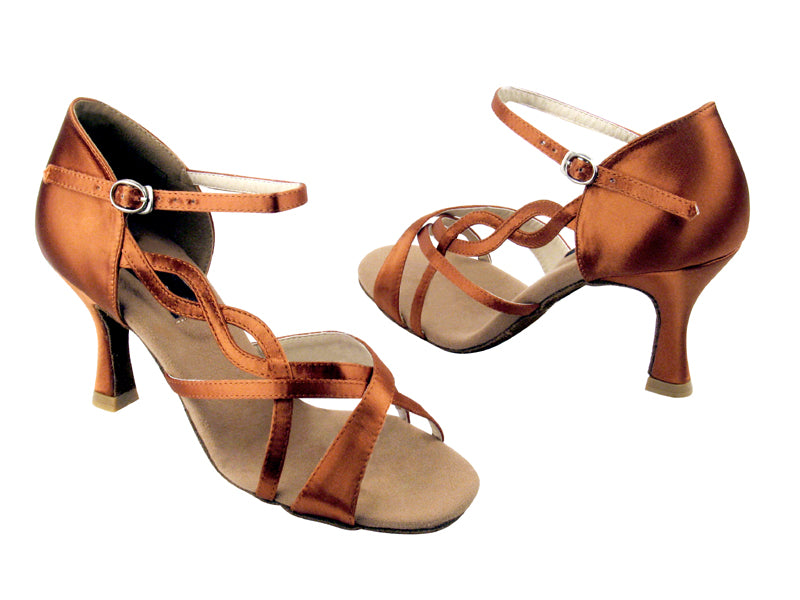 CD2088 Dark Tan Satin with 3&quot; Flare heel in the photo