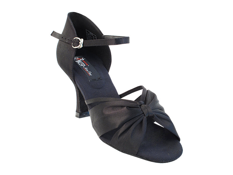 CD2150 Black Satin with 3&quot; Flare heel in the photo