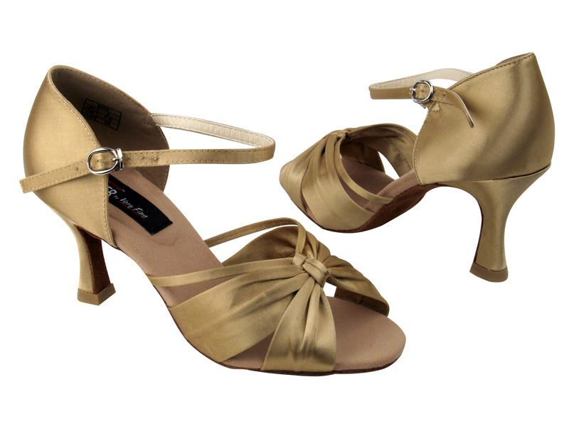 CD2150 Tan Satin with 3&quot; Flare heel in the photo