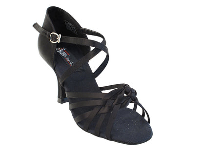 CD2151 Black Satin with 3&quot; Flare heel in the photo