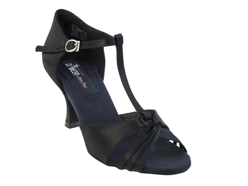 CD2165 Black Satin with 3&quot; Flare heel in the photo