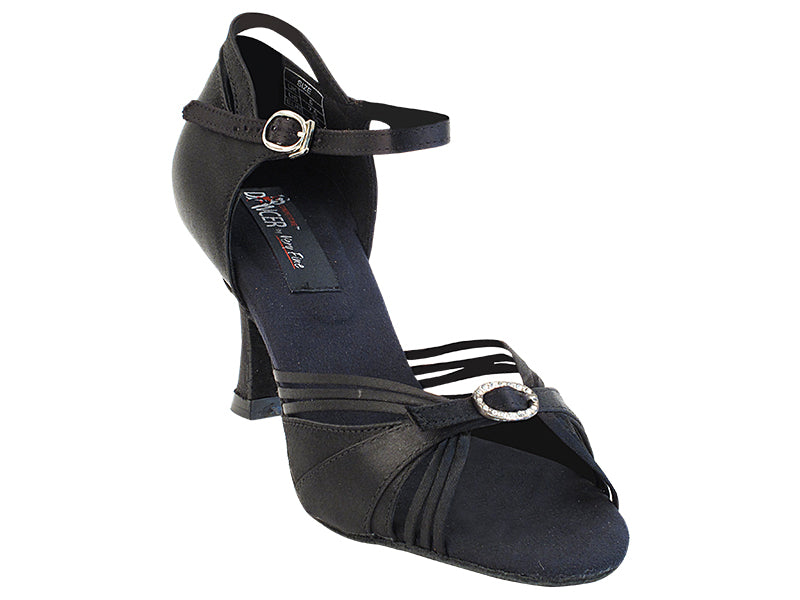 CD2166 Black Satin with 3&quot; Flare heel in the photo