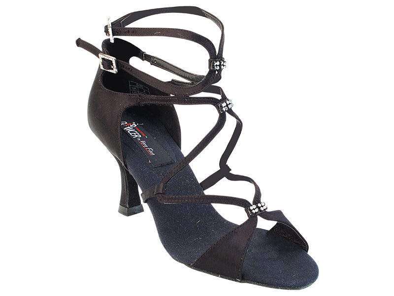 CD2175 Black Satin with 3&quot; Flare heel in the photo