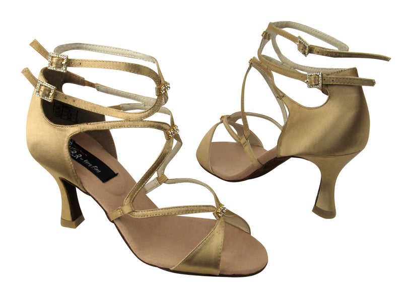 CD2175 Tan Satin with 3&quot; Flare heel in the photo